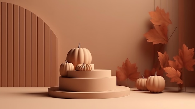 Halloween with cloud smoke and pumpkin black podium pedestal product display Generative ai