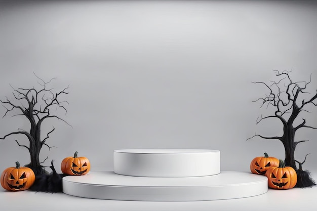 Photo halloween with pumpkin and empty minimal podium pedestal product display background