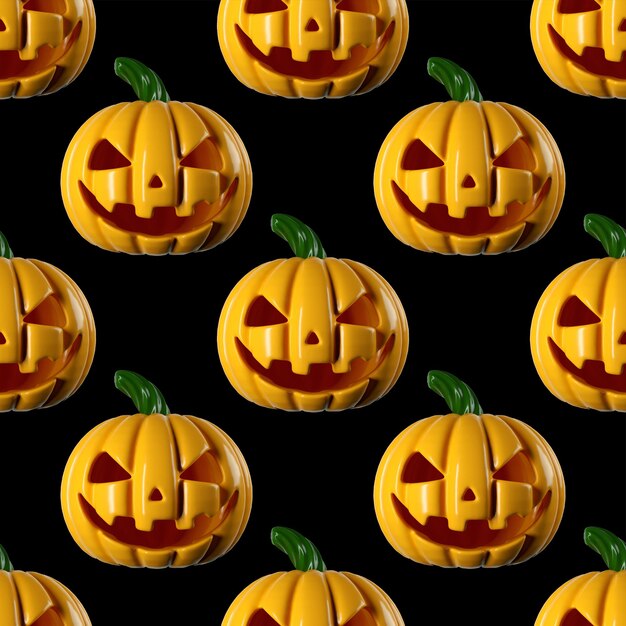 Halloween yellow scary pumpkin seamless pattern on black background