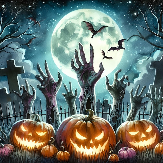 Halloween Zombie Hands Rising Background