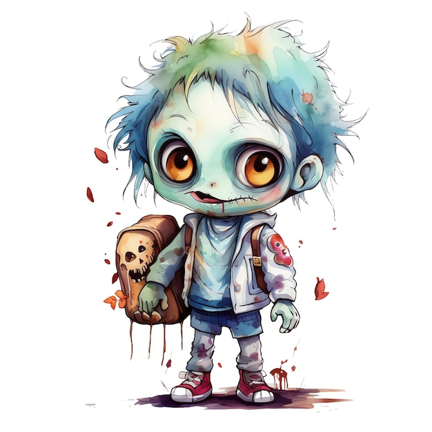 Halloween zombie watercolor illustration halloween clipart