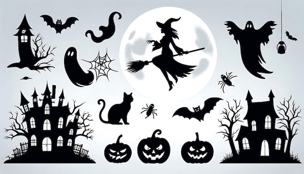 Photo halloweens icon set ai generated