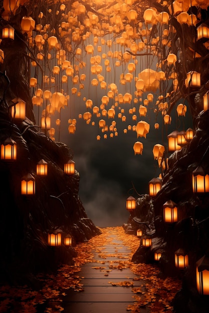 hallway background image with some lanterns in front naturalistic landscapes backgrounds halloween