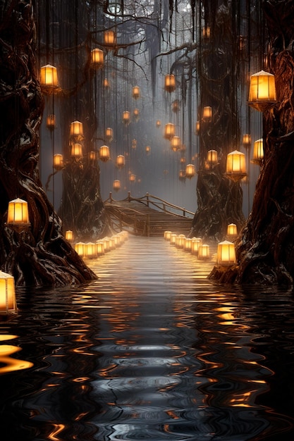 hallway background image with some lanterns in front naturalistic landscapes backgrounds halloween