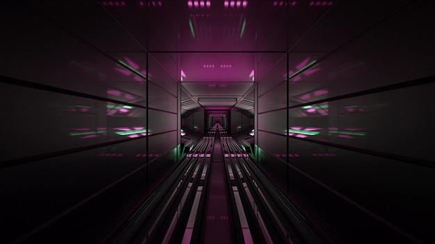 Hallway illuminated with neon lights 4K UHD 3D illustration