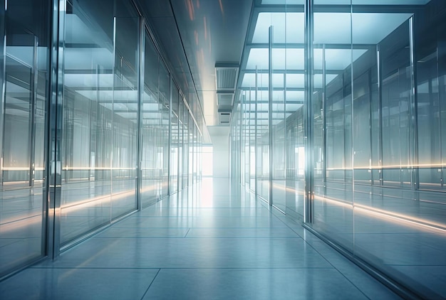 a hallway with a background of glass in the style of softfocus