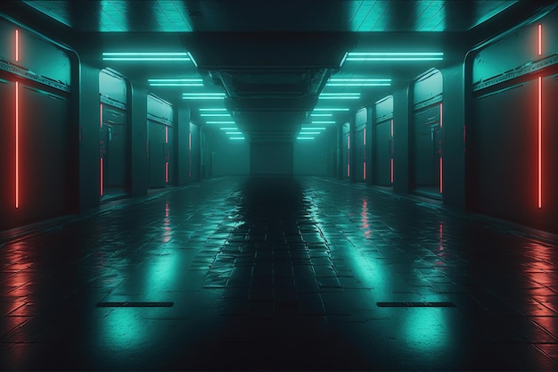 hallway with neon glowing light