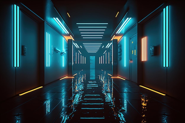 hallway with neon glowing light