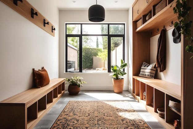 A hallway with a rug and a rug on the floor.