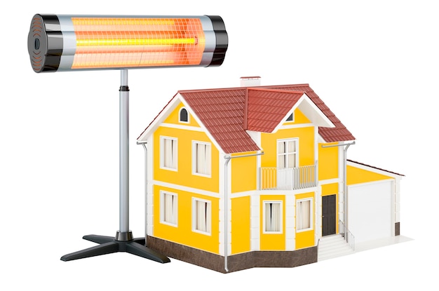 Halogen or infrared heater with home 3D rendering