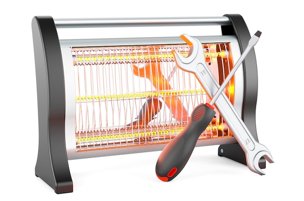 Halogen or infrared heater with screwdriver and wrench 3D rendering