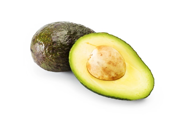 Halved avocado on a white background