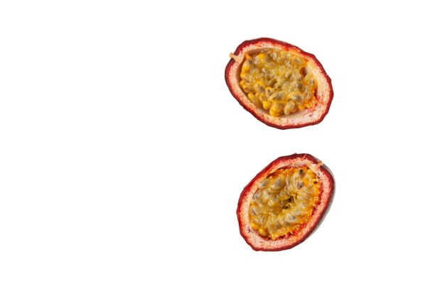 Halved passion fruit Tropical fruit with delicious juicy pulp for preparing desserts and cocktails