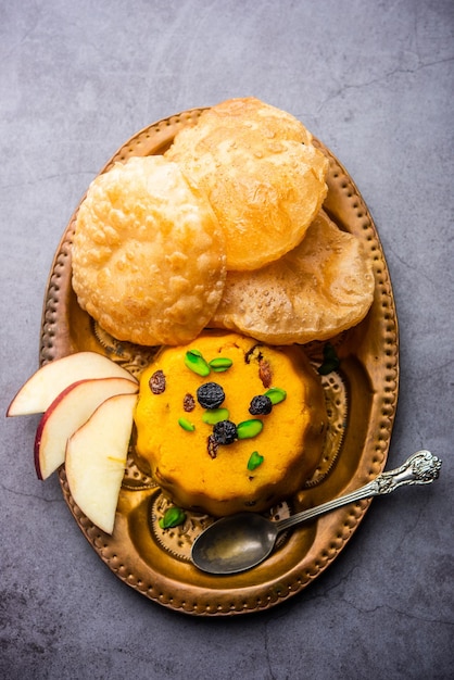 Halwa Puri or sheera poori is an Indian and Pakistani dessert