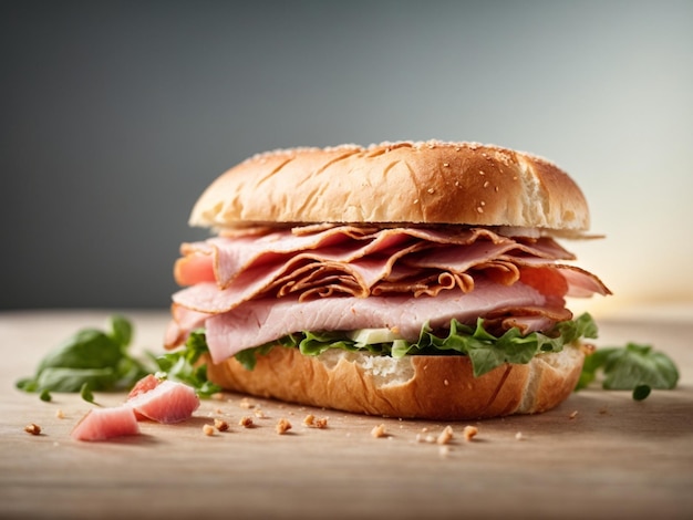 Ham burger and sandwich in studio lighting and background cinematic fast food photography