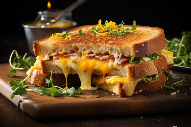 Photo ham and cheese sandwich with dijon mustard on a toasted