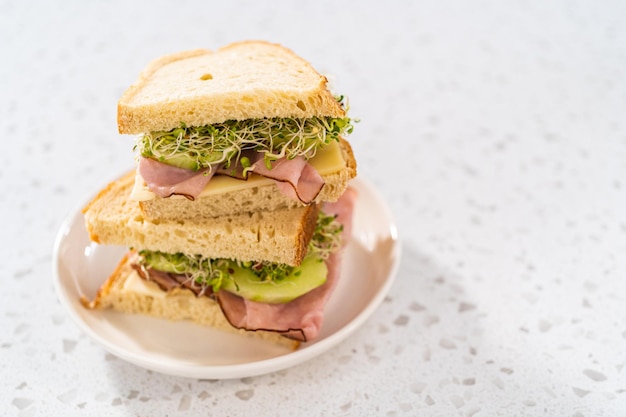 Ham Cucumber and Sprout Sandwich