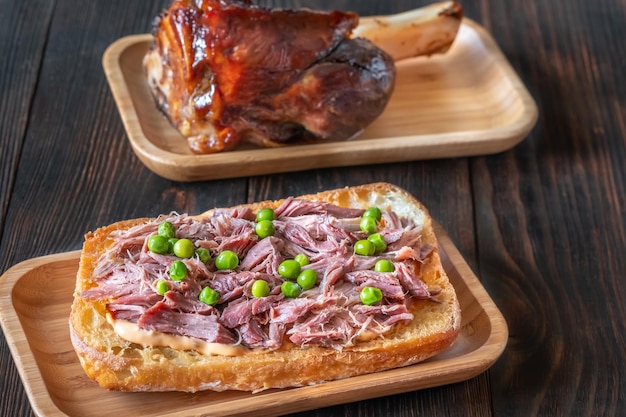 Ham hock meat sandwich