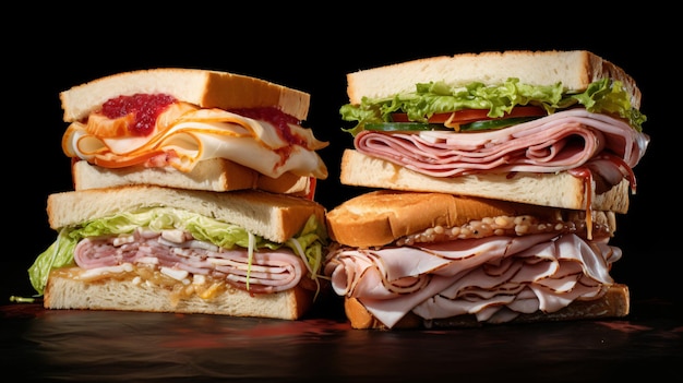 Ham sandwich turkey sandwich and salami sandwich