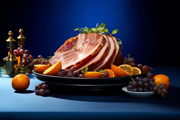 Ham Sitting Plate Blue Background