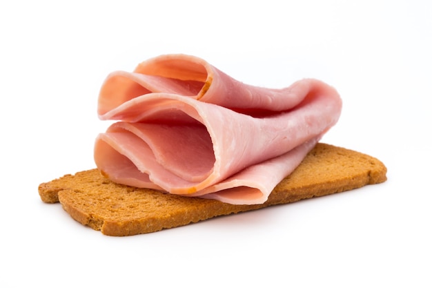 Ham sliced sausage isolated on white background.