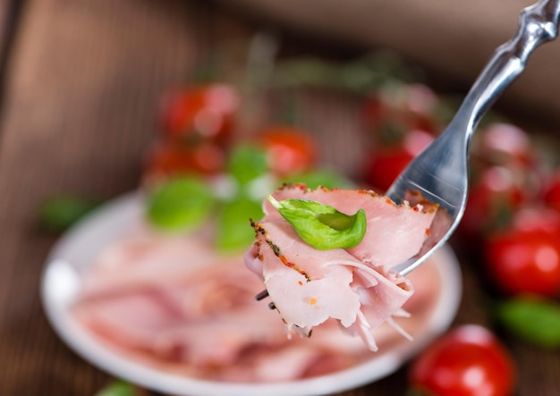 Ham on wooden background