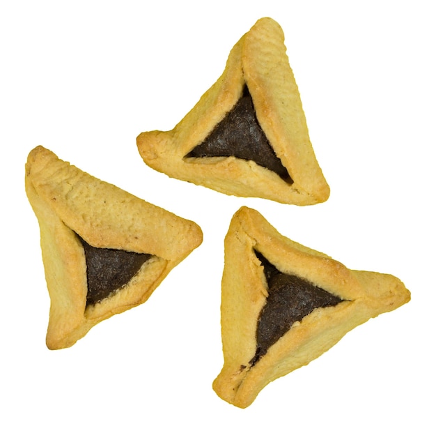 Hamantaschen cookies for Jewish festival of Purim on a white or transparent background