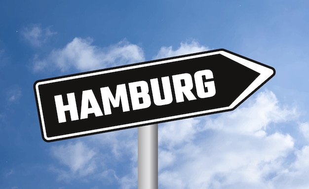 Hamburg road sign on blue sky background