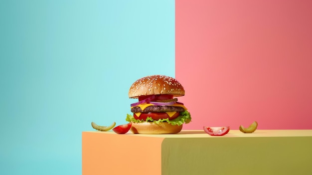 a hamburger being held up by someone with a knife and fork