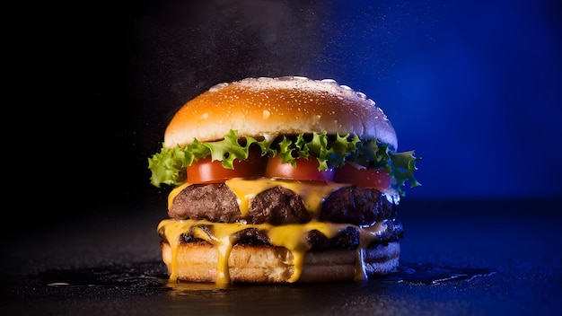 hamburger on black background