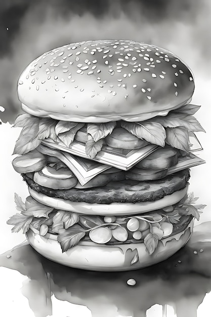 Hamburger Coloring Page for Adults Artist's Sketch