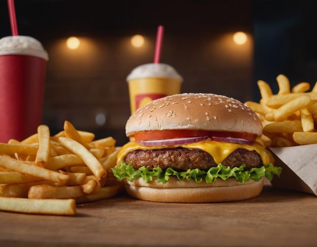 a hamburger and a cup of mcdonalds are on a table