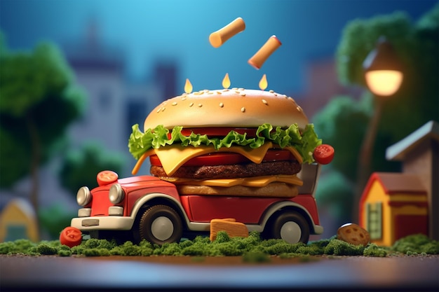 hamburger delivery 3d rendering