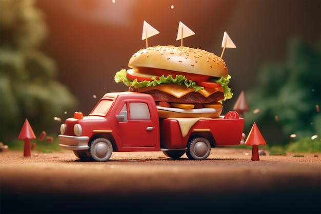 hamburger delivery 3d rendering