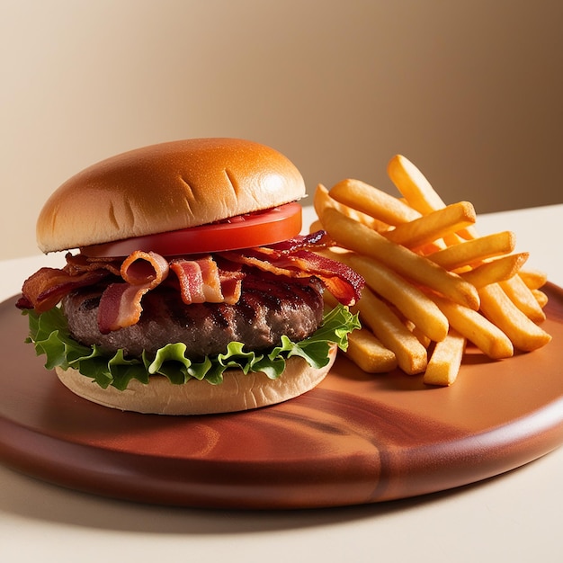 a hamburger and french fries are on a plate