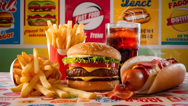 a hamburger and french fries are on a table