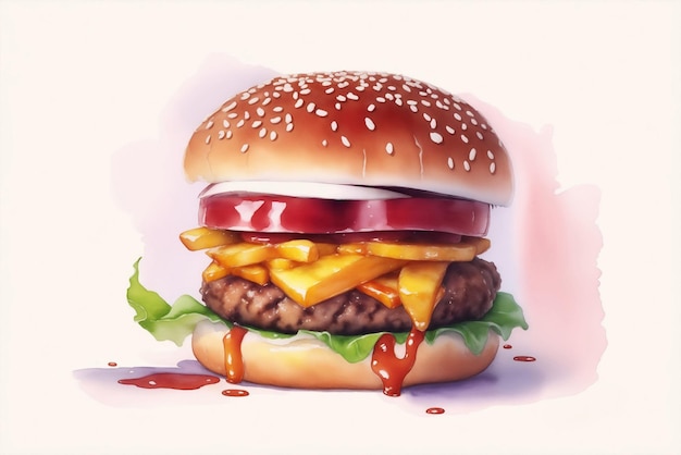 Hamburger isolated on a white background 3d illustration photo