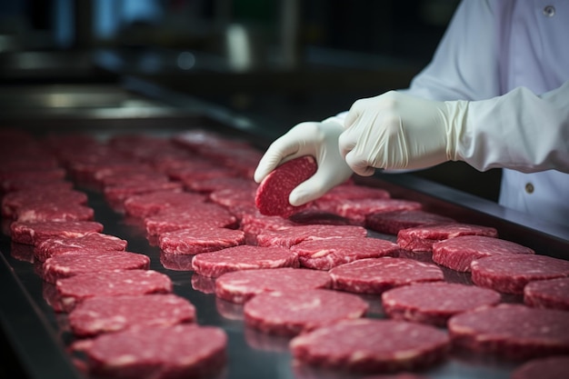 Hamburger patties take shape under the skilled hands of dedicated butchers processing