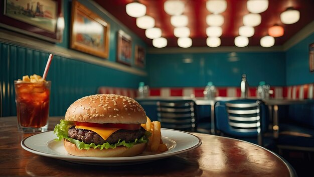 a hamburger on a plate with a picture of a hamburger on it