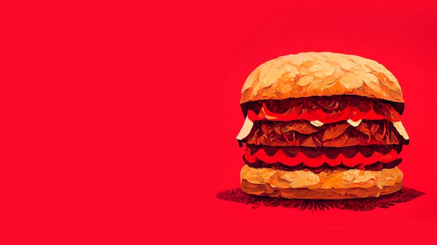 Hamburger on red background Delicious burger