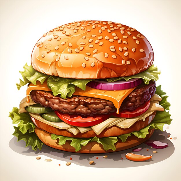 Hamburger with beef tomato cheese and lettuce Vector illustration