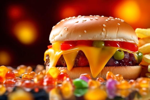 A hamburger with candies sweets and jelly beans Ai generated