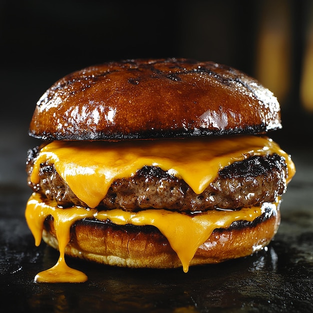 Photo a hamburger with cheese on it is sitting on a table