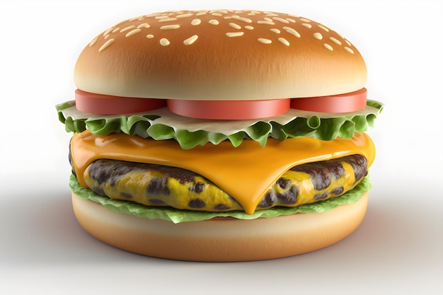 A hamburger with cheese and lettuce on it