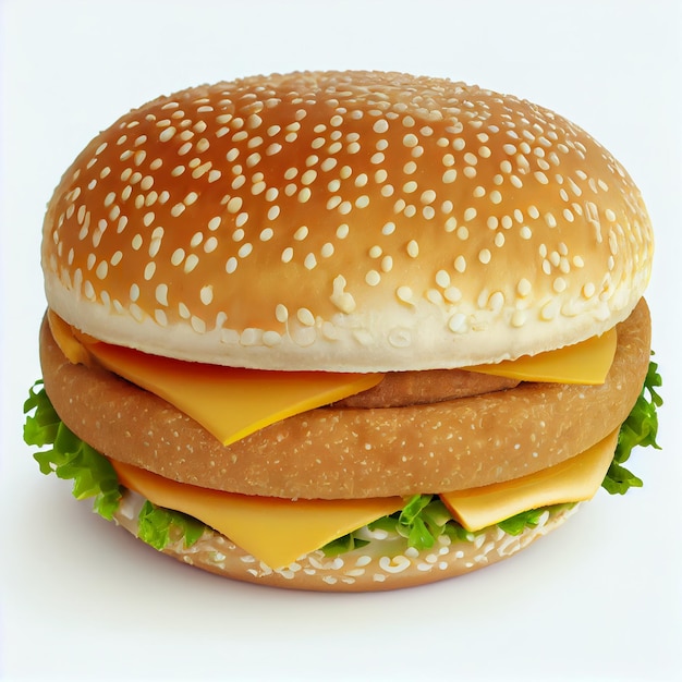 A hamburger with cheese and lettuce on it