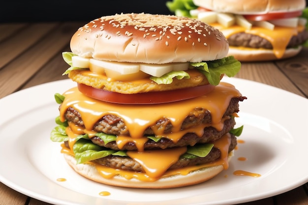 A hamburger with cheese and lettuce on it