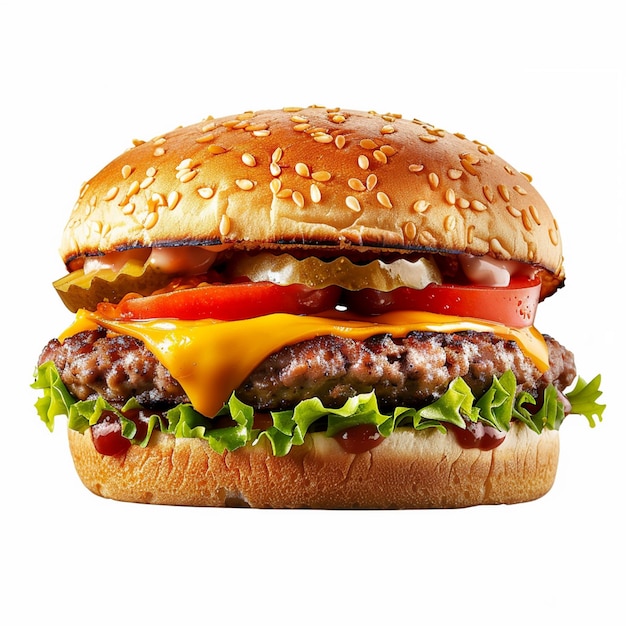 Photo a hamburger with cheese and tomatoes on it