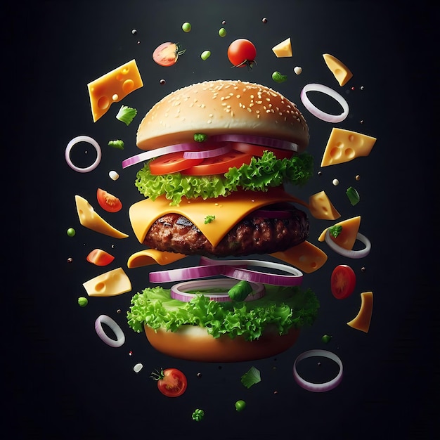 a hamburger with cheeseburger and hamburgers in a circle