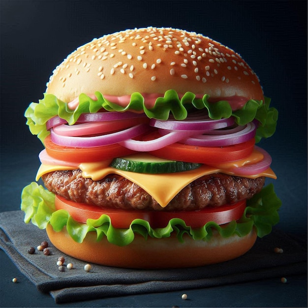 a hamburger with a cheeseburger on it is shown