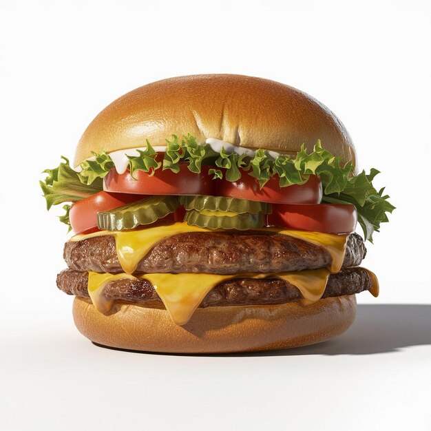 A hamburger with cheeseburger on the top of it